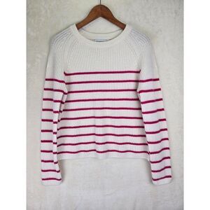 Evereve Cream and Red Striped Crew Neck Sweater